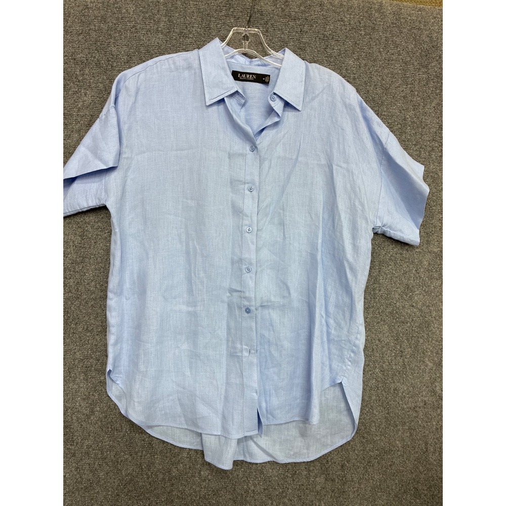 Lauren Ralph Lauren Light Blue Linen Short Sleeve Button Down Shirt Womens Med